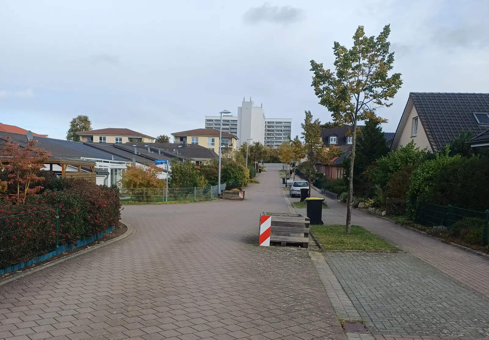 Gepflasterte Wohnstraße Langer Berg mit Einfamilienhäusern