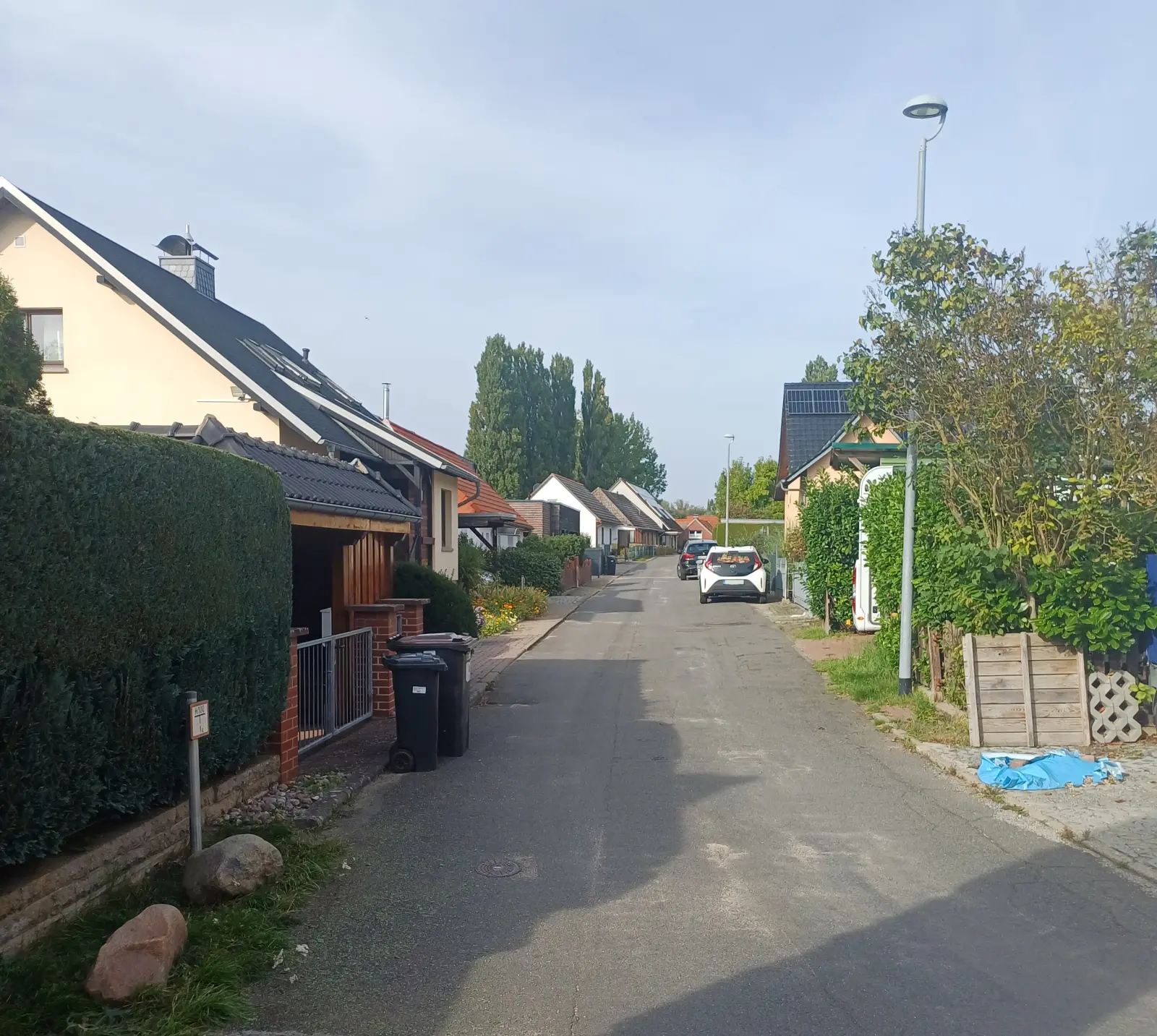 Schmale Wohnstraße mit Einfamilienhäusern in der Rosenstraße